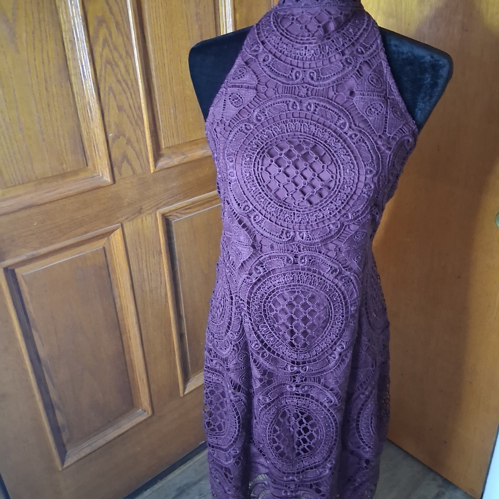 Women's Sleeveless Crochet Halter Dress in Plum